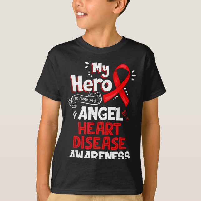 Camiseta My Hero Is Now My Angel Heart Disease Awareness  (Anverso)