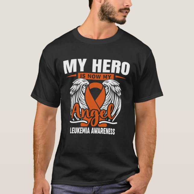 Camiseta My Hero Is Now My Angel Leukemia Orange Ribbon Bon (Anverso)
