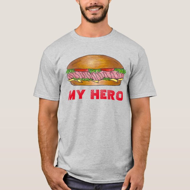 Camiseta My HERO Submarino Sub Sandwich Grinder Hoagie Tee (Anverso)