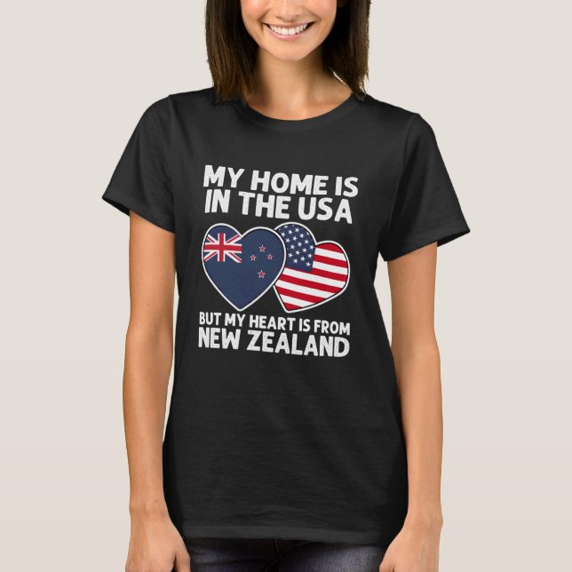 Camiseta My Home USA My Heart New Zealand Kiwi American Pri (Anverso)