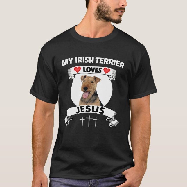 Camiseta My Irish Terrier Loves Jesus Christian Family Dog  (Anverso)