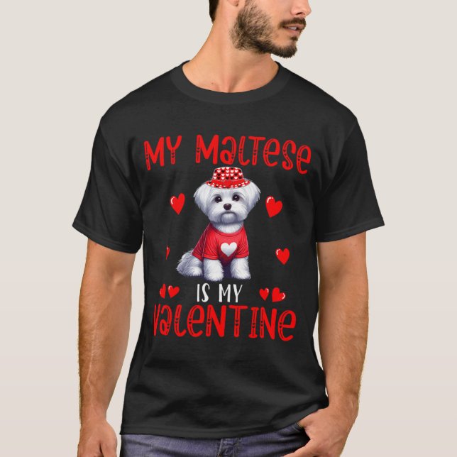 Camiseta My Maltese Is My Valentine Hearts Costume Single O (Anverso)