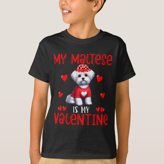Camiseta My Maltese Is My Valentine Hearts Costume Single O (Anverso)