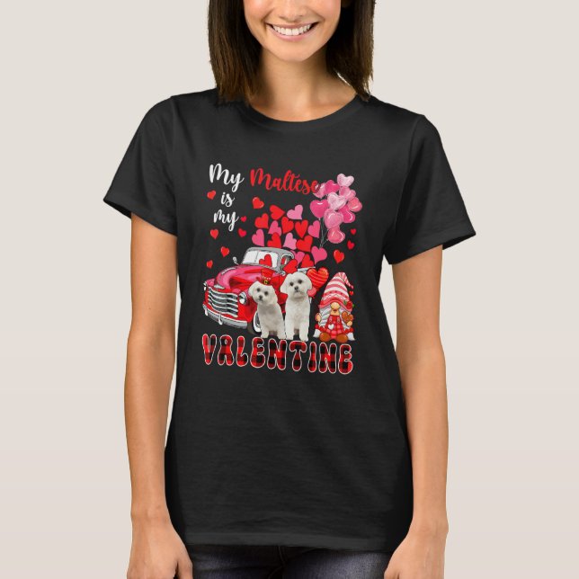 Camiseta My Maltese Is My Valentine Two Dogs With Gnome Pic (Anverso)