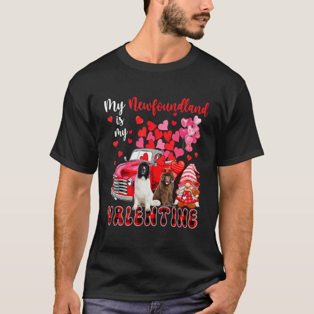 Camiseta My Newfoundland Is My Valentine Two Dogs With Gnom (Anverso)