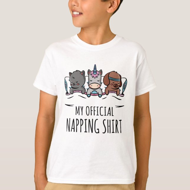 Camiseta My official napping shirt sleeping Unicorn Dog Cat (Anverso)