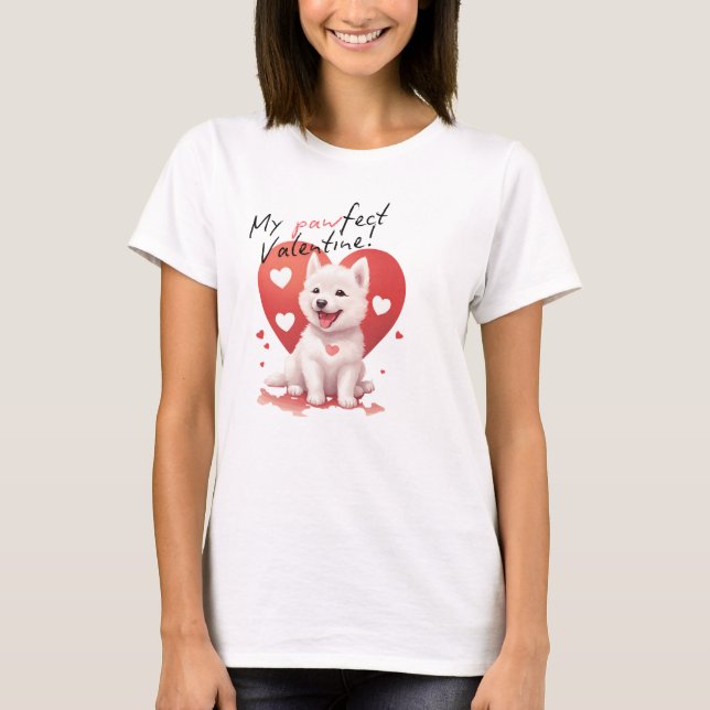 Camiseta My Pawfect Valentine: Süßer weißer Jindo-Hund  (Anverso)