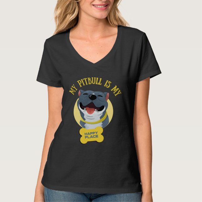 Camiseta My Pitbull Is My Happy Place Pitbull Dad Pitbull M (Anverso)