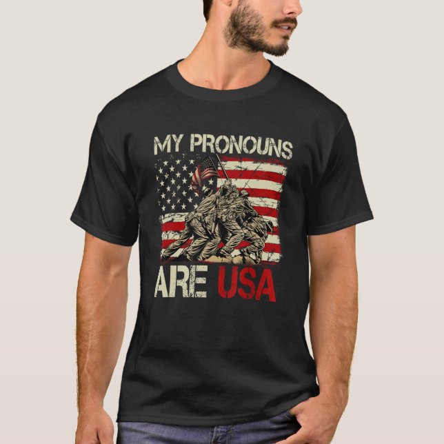 Camiseta My Pronouns Are Usa 4th Of July American Flag Tie  (Anverso)