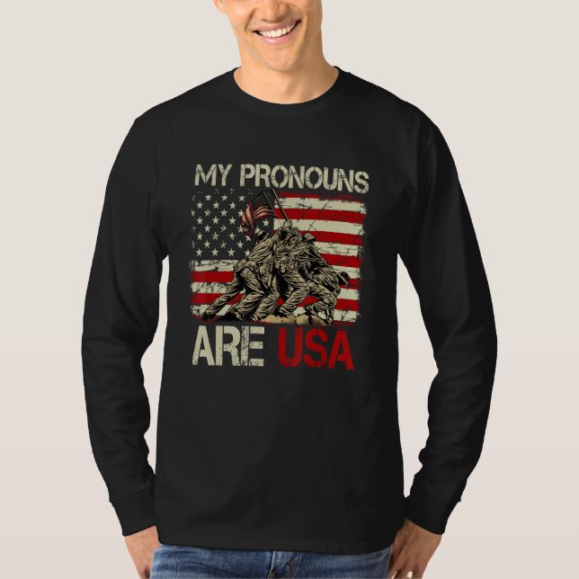 Camiseta My Pronouns Are Usa 4th Of July American Flag Tie  (Anverso)