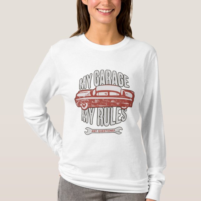Camiseta My Rules Classic Red Car Retro Mechanic (Anverso)
