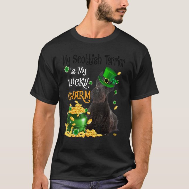 Camiseta My Scottish Terrier Is My Lucky Charm Cute Dog Pat (Anverso)