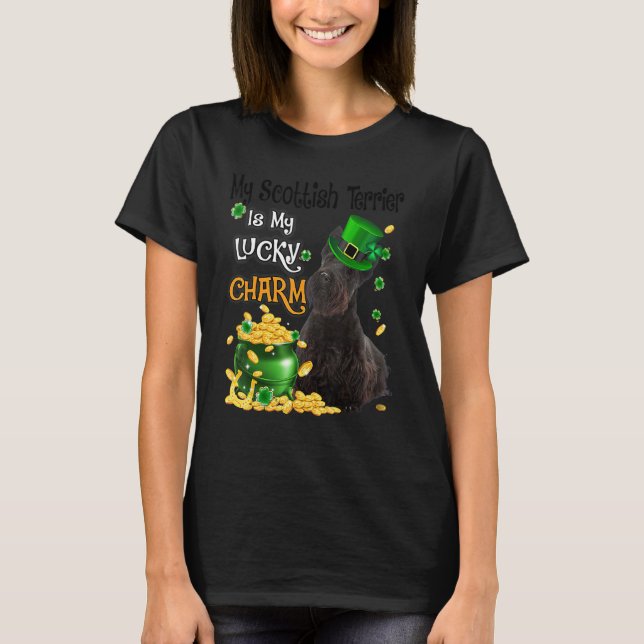 Camiseta My Scottish Terrier Is My Lucky Charm Cute Dog Pat (Anverso)