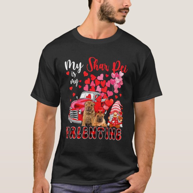Camiseta My Shar Pei Is My Valentine Two Dogs With Gnome Pi (Anverso)