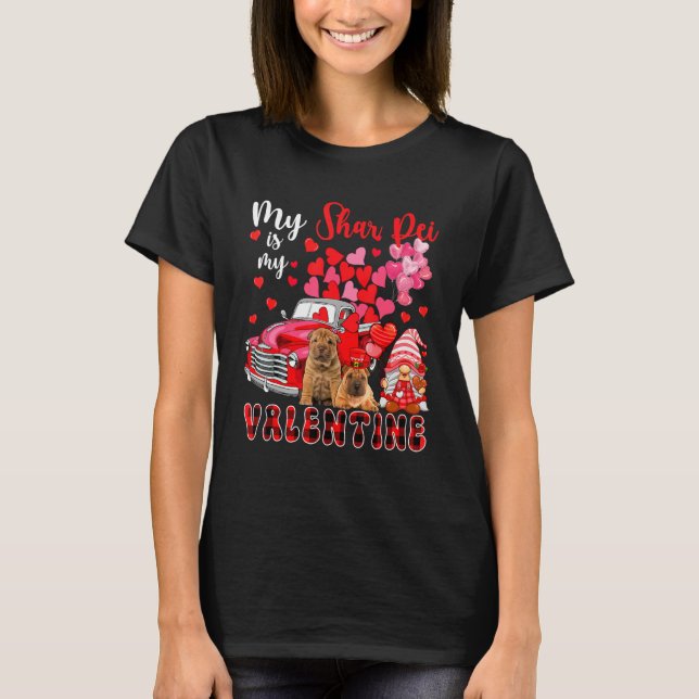 Camiseta My Shar Pei Is My Valentine Two Dogs With Gnome Pi (Anverso)