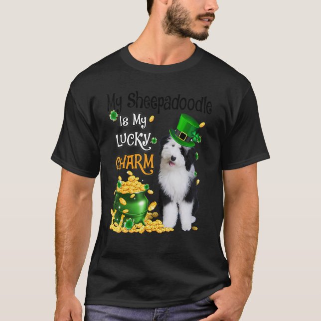 Camiseta My Sheepadoodle Is My Lucky Charm Cute Dog Patrick (Anverso)