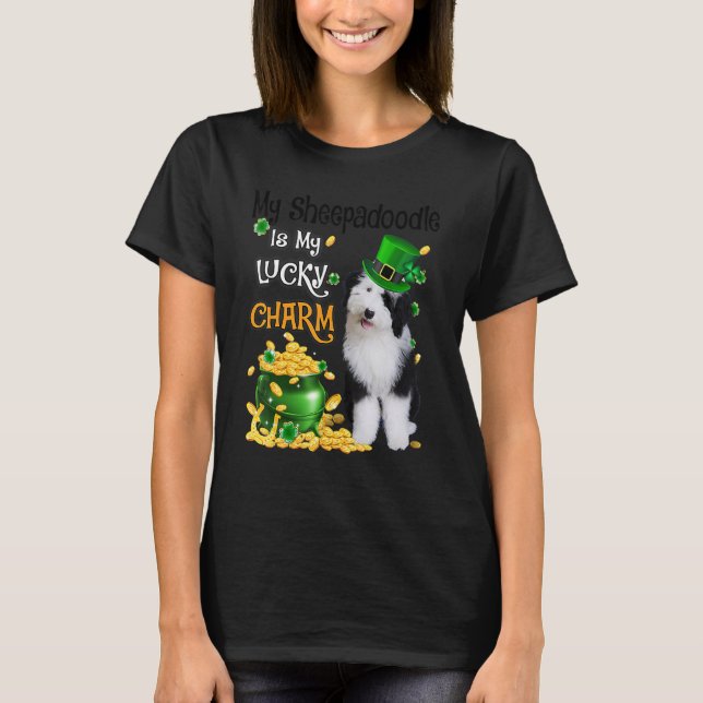 Camiseta My Sheepadoodle Is My Lucky Charm Cute Dog Patrick (Anverso)