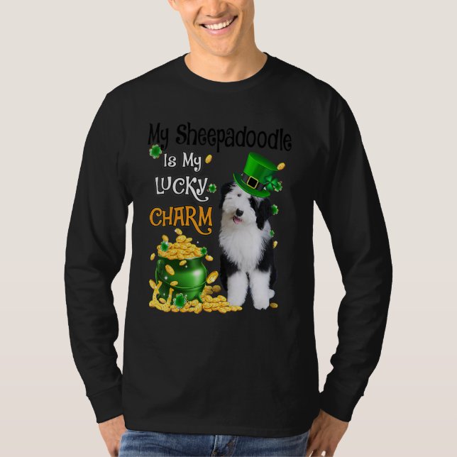 Camiseta My Sheepadoodle Is My Lucky Charm Cute Dog Patrick (Anverso)
