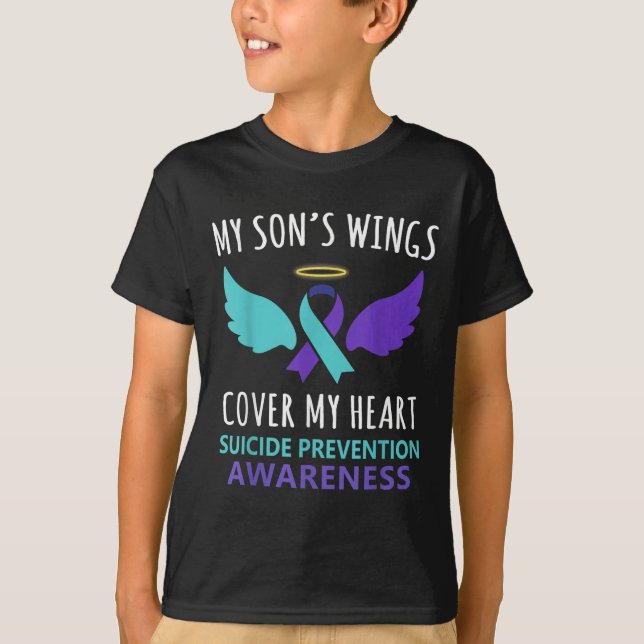 Camiseta My Son's Wings Cover Heart Suicide Awareness Ribbo (Anverso)