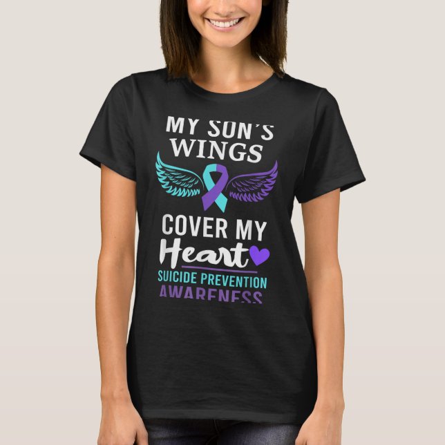 Camiseta My Son's Wings Cover Heart Suicide Awareness Ribbo (Anverso)