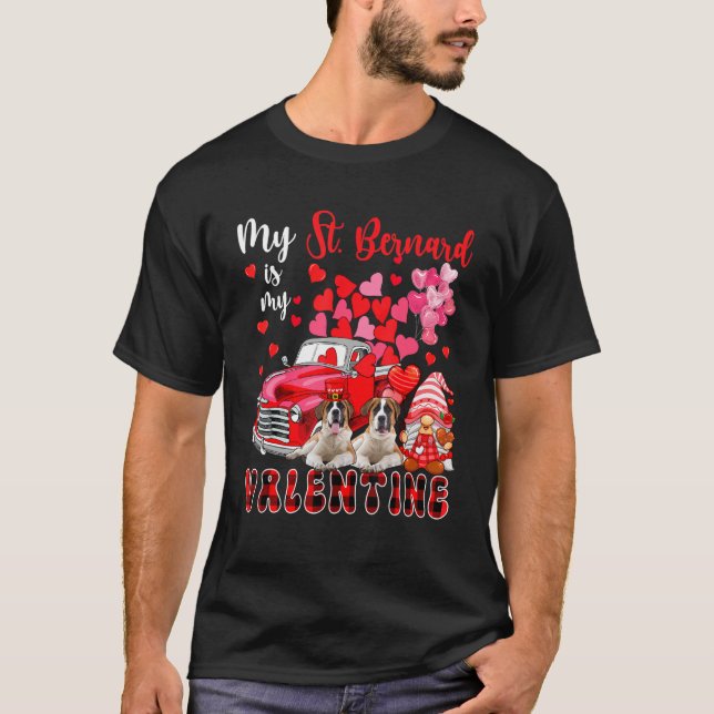 Camiseta My St. Bernard Is My Valentine Two Dogs With Gnome (Anverso)