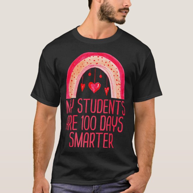 Camiseta My Students Are 100 Days Smarter Rainbow Valentine (Anverso)