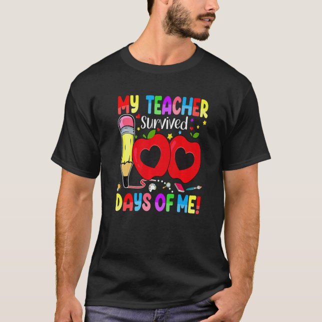 Camiseta My Teacher Survived 100 Days Of Me School Kids Boy (Anverso)