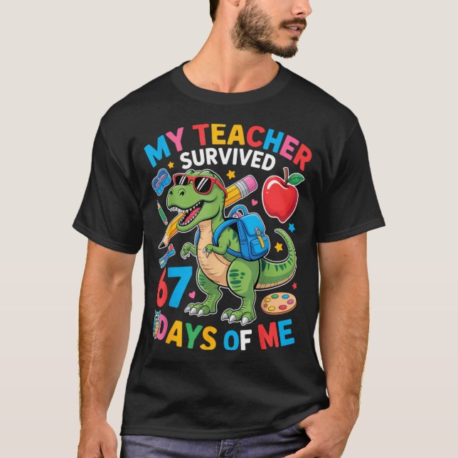 Camiseta My Teacher Survived 67 Days Of Me Funny Dinosaur S (Anverso)