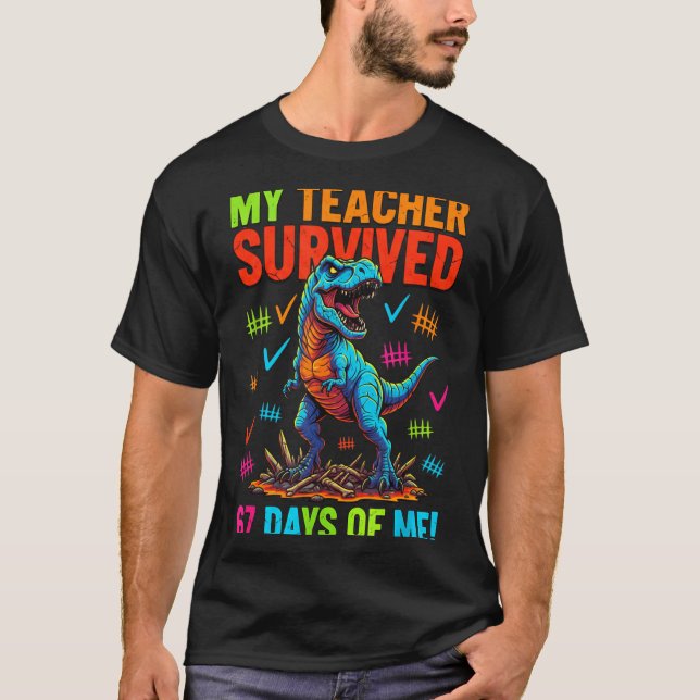 Camiseta My Teacher Survived 67 Days Of School 67 Meme Dino (Anverso)