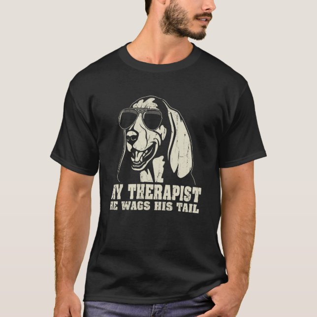 Camiseta My Therapist He Wags His Tail Basset Hound (Anverso)