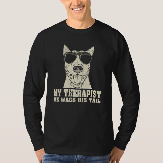 Camiseta My Therapist He Wags His Tail Bull Terrier (Anverso)