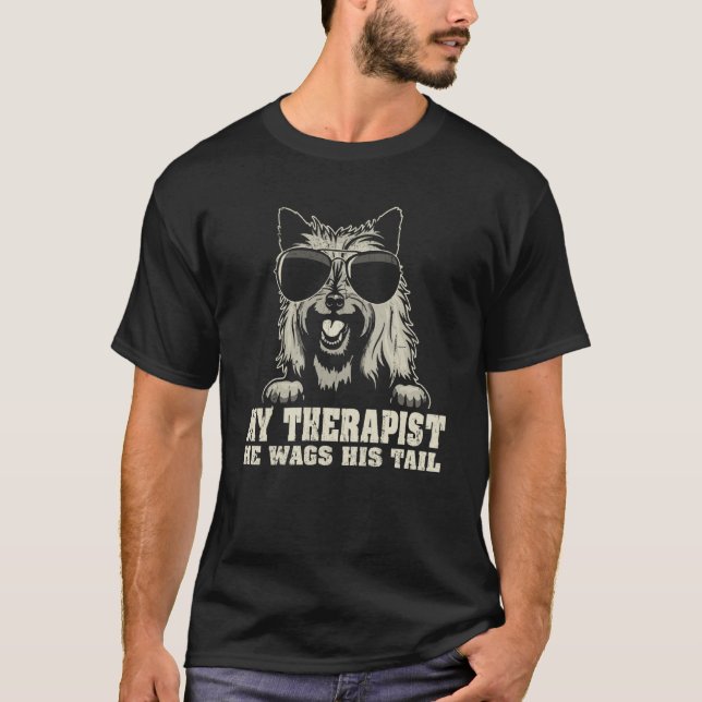 Camiseta My Therapist He Wags His Tail Cairn Terrier (Anverso)