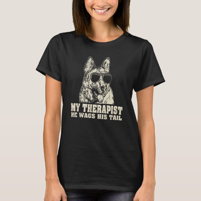 Camiseta My Therapist He Wags His Tail German Shepherd (Anverso)