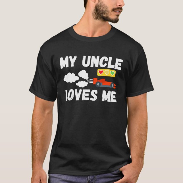 Camiseta My Uncle Loves Me Cute Boys Kids Nephew Racecar Fu (Anverso)