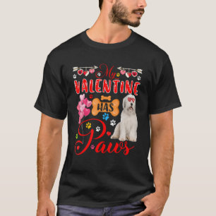 Camiseta My Valentine Has Paws Cute Bearded Collie Sunglass