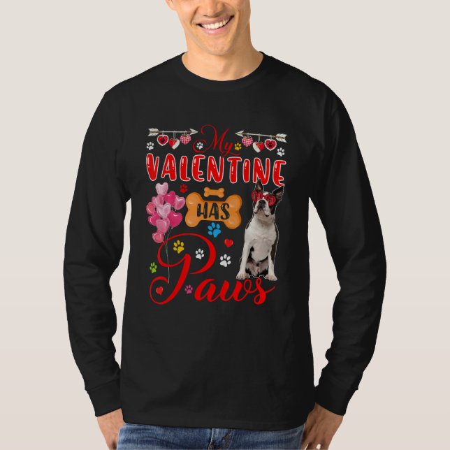 Camiseta My Valentine Has Paws Cute Boston Terrier Sunglass (Anverso)