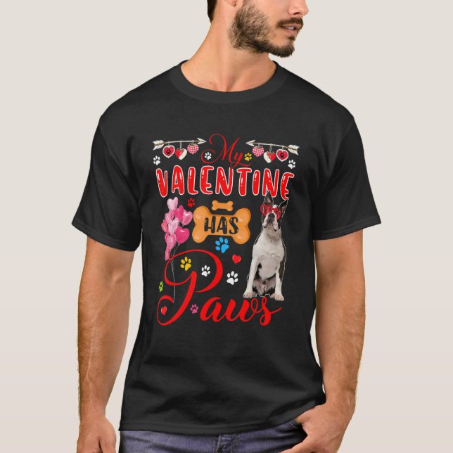 Camiseta My Valentine Has Paws Cute Boston Terrier Sunglass (Anverso)