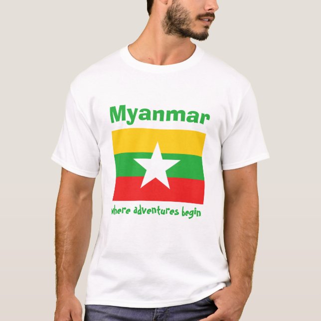 Camiseta Myanmar Bandera + Mapa + Texto (Anverso)