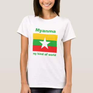 Camiseta Myanmar Bandera + Mapa + Texto