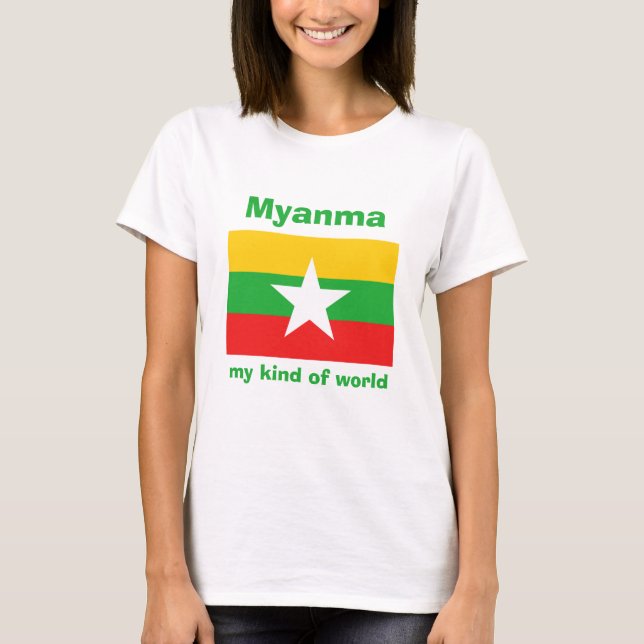 Camiseta Myanmar Bandera + Mapa + Texto (Anverso)
