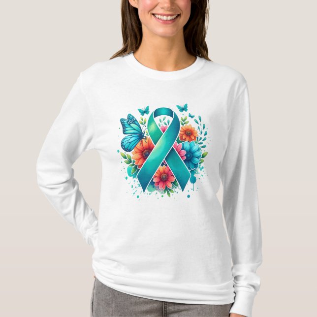 Camiseta Myasthenia Gravis Cinta de Conciencia Verde azulad (Anverso)