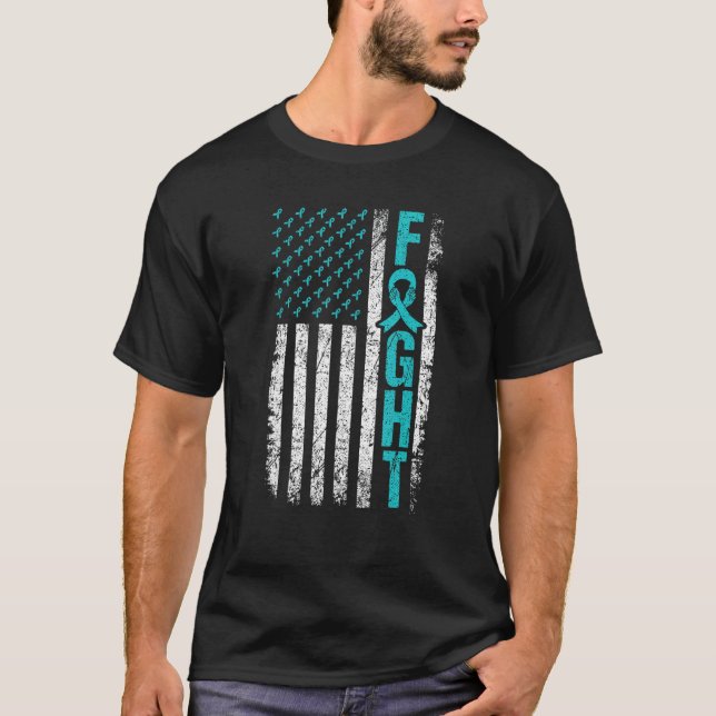 Camiseta Myasthenia Gravis Fight USA Flag Verde azulada MG  (Anverso)
