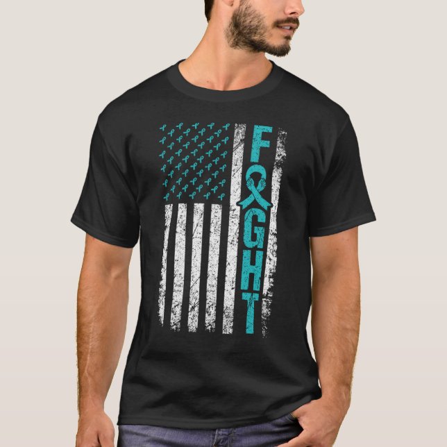 Camiseta Myasthenia Gravis Fight USA Flag Verde azulada MG  (Anverso)