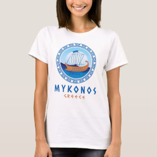 Camiseta Mykonos, Grecia Diseño de Barco Griego para Mujer