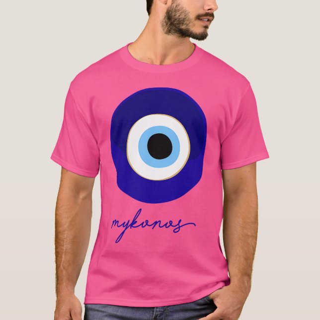 Camiseta Mykonos - Grecia Mati Edition Blue White. (Anverso)