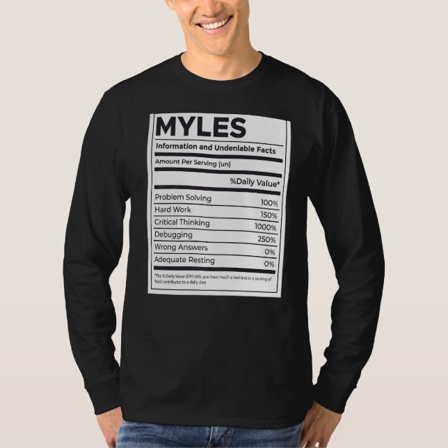 Camiseta Myles Nutrition Information Problement Soluting Ha (Anverso)