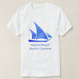 Camiseta Myrtle Beach SC Sleek Bright Blue Sailboat