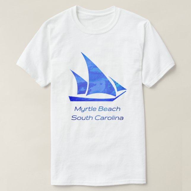 Camiseta Myrtle Beach SC Sleek Bright Blue Sailboat (Diseño del anverso)