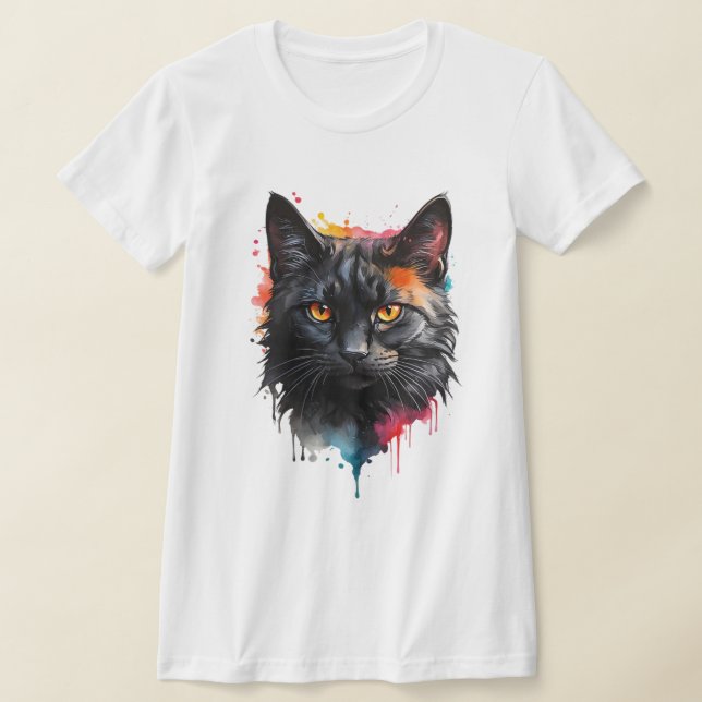 Camiseta Myscolor de agua de gato negro splash Art (Distribución)