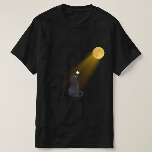 Camiseta Mystic Black Cat Gazing at the Glowing Moon T-Shir (Diseño del anverso)
